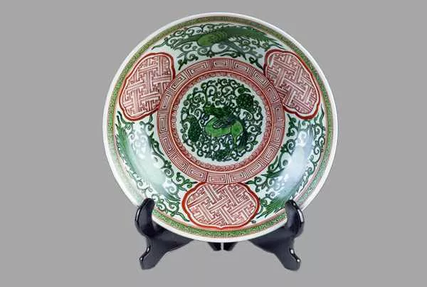 明漳州窑红绿彩盤中国古美術-